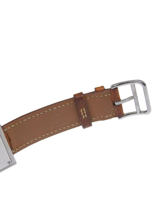 Hermes Stainless Steel Leather D Quartz Analog Display White Dial Watch